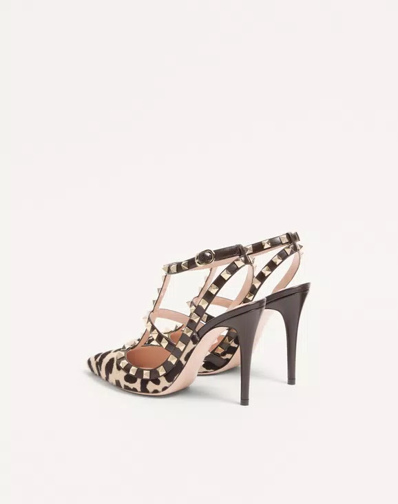 Valentino Rockstud Pumps With Straps In Pony-Effect Calfskin 100Mm - Image 4